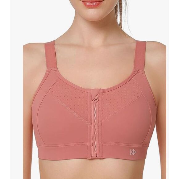 NEW Yvette Rose Red Front Zip Sports Bra Medium High Support Adjustable Straps - Picture 1 of 8